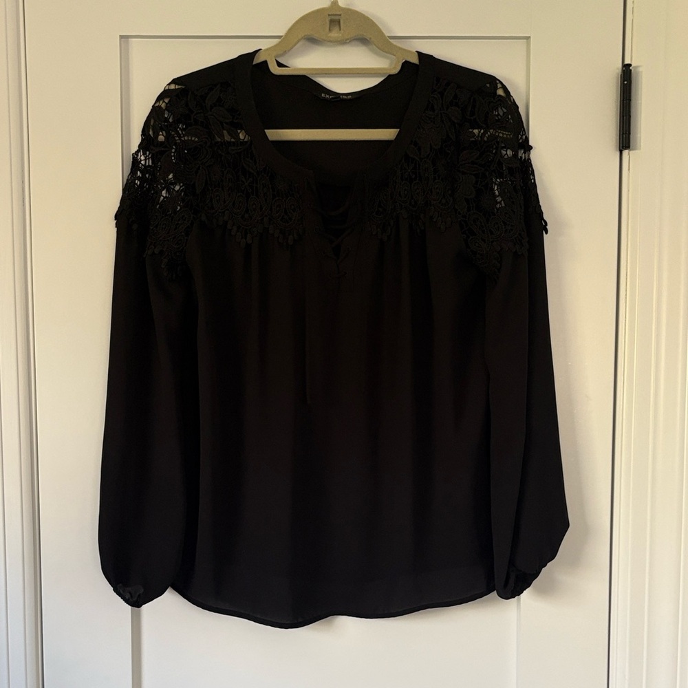 Express Black Lace Shoulder Long Sleeve Blouse